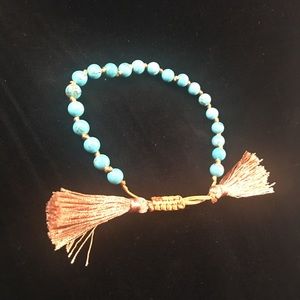 Turquoise bead bracelet fringe tie